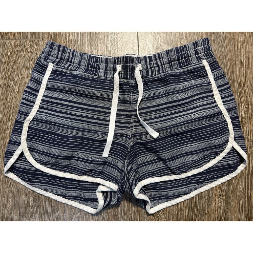Athleta Women Nautical Sandbar Shortie Shorts Linen Navy Blue Size 6